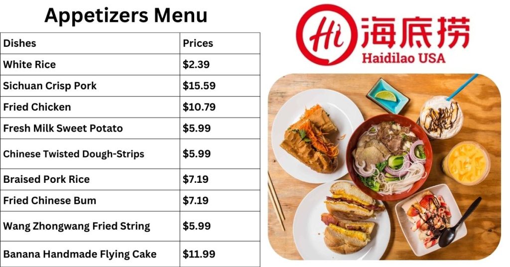 Haidilao Appetizers Menu Prices List