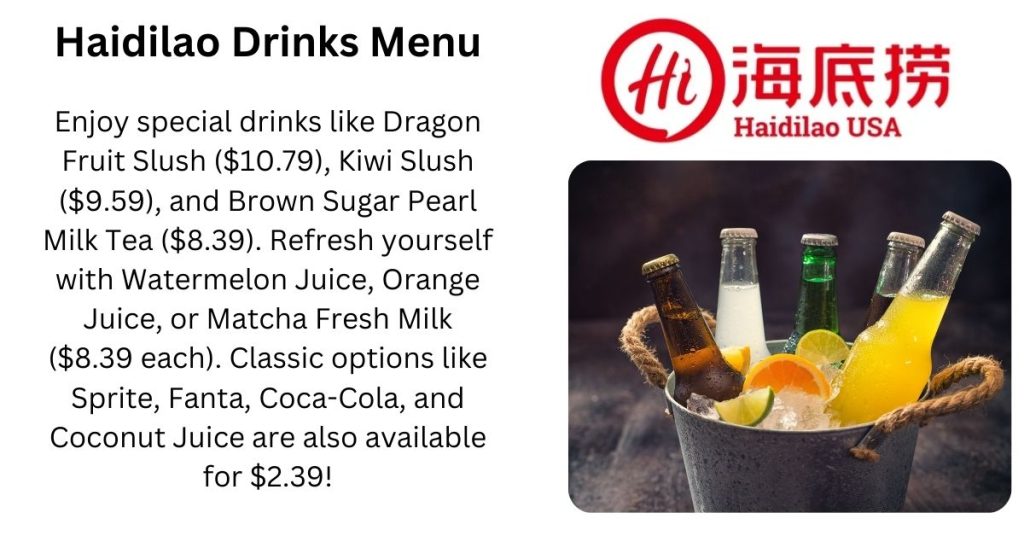 Hai DI lao Drinks Menu Prices List