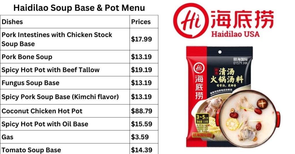 Hai Di Lao Soup Base & Pot Menu USA