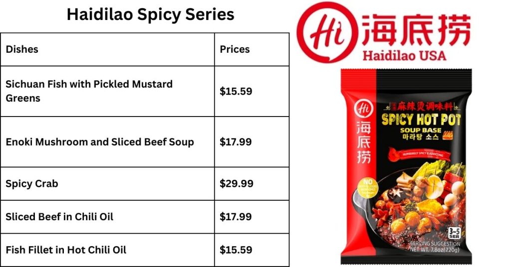 Hai Di Lao Spicy Series Menu List